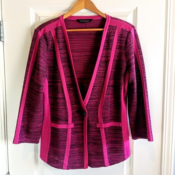 Ming Wang Magenta Pink Knit Cardigan Sweater - Picture 1 of 8